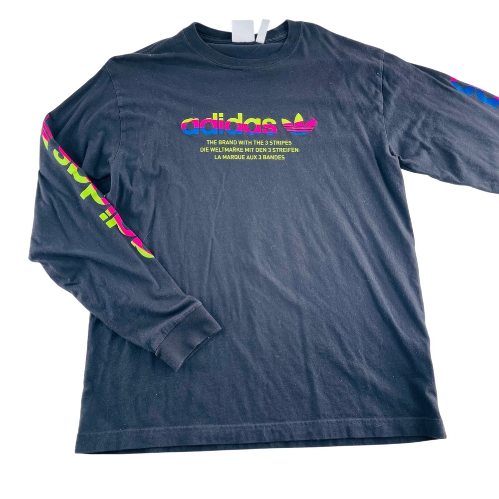 Adidas Originals Long Sleeve Shirt Black Multicolor Logo Size Large Men's